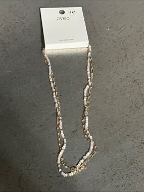 Gold and Light Pink Beaded Double-Strand Necklace